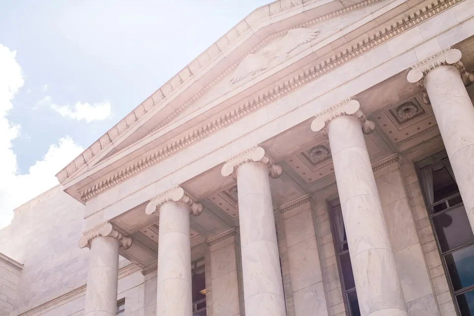 Stone columns of a neoclassical building